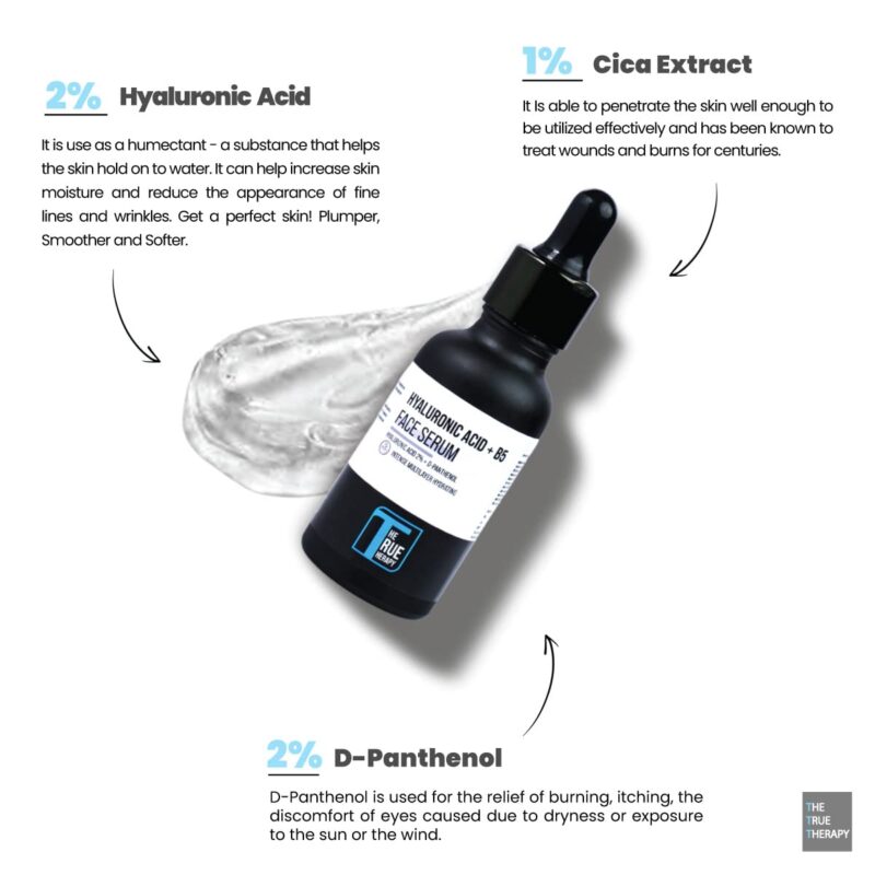The True Therapy 2% Hyaluronic Acid Serum with Pro-Vitamin B5 - Intense Multi-layer Hydration - Probiotics Xylitol, Dewy Looking Skin, Moisturize, Plump Skin, Reduce Wrinkles, Anti-Aging Serum – 30 ml - Image 3