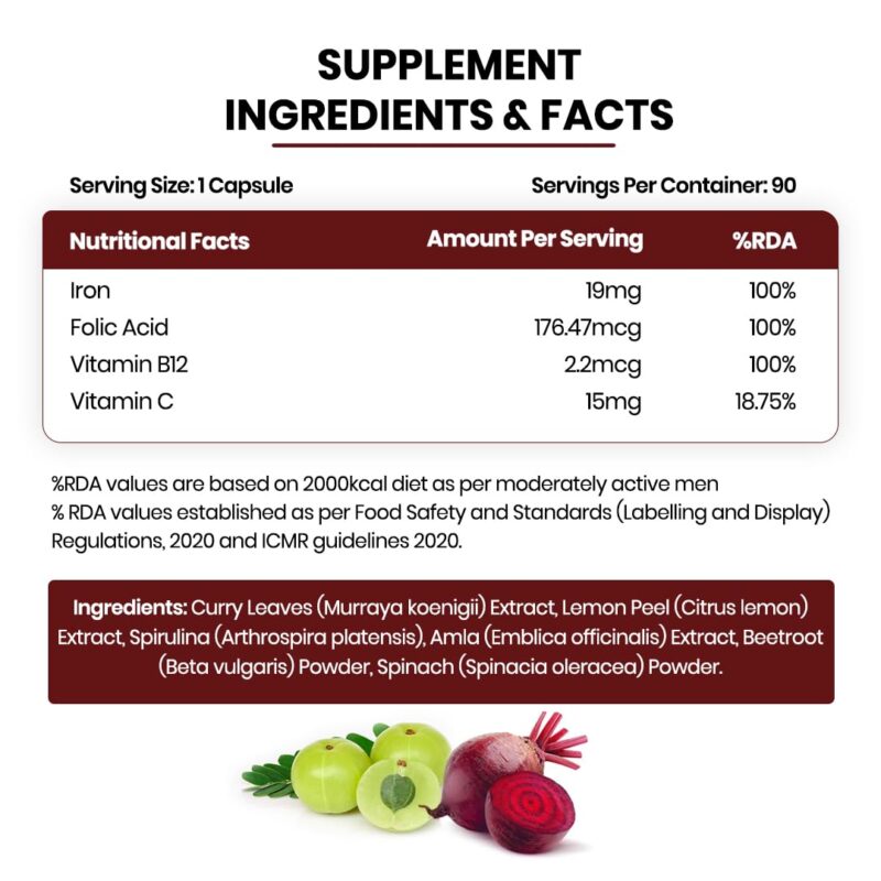 Vlado's Himalayan Organics Plant Based Iron Supplement With Folate | Boost Energy (90 Capsules) - Image 9