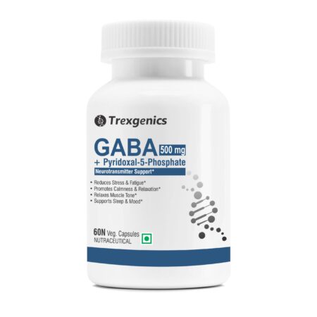 Trexgenics GABA (Gamma aminobutyric aicd) 500 mg, Pyridoxal 5 Phosphate 1 mg, Neurotransmitter, Stress, Sleep Support VEGAN & NON-GMO (60 Veg Capsules) (Pack of 1)