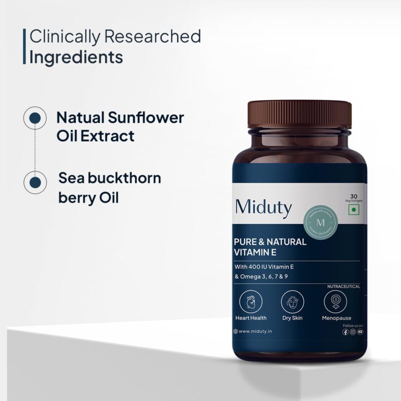 Miduty Pure Natural Vitamin E Capsules, Enhanced with Omega-3-6 - 7-9 - Sea Buckthorn Berry Oil - Boosts Immunity - Balance cholesterol - Better Heart health - 30 Softgel - Image 7
