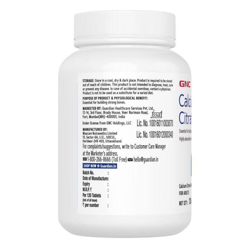 GNC Calcium Citrate 1000mg | 120 Veg Tablets | Most Absorbable Calcium | Improves Bone Strength & Density | Combats Age-Related & Postmenopausal Bone Loss | Boosts Muscle Strength | Formulated in USA - Image 3