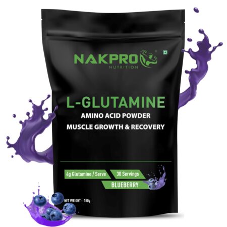 Nakpro L-Glutamine Powder | 4g Glutamine Per Serving, 30 Servings | Post Workout Amino Acid Supplement for Muscle Growth and Recovery (Blueberry, 150g)