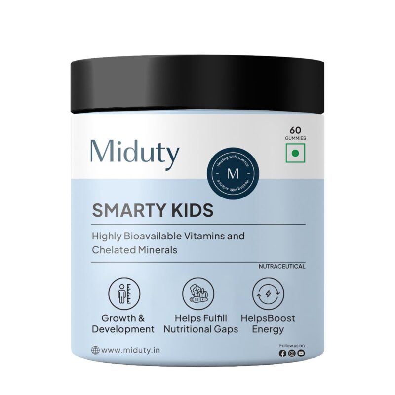 Miduty Smarty Kids Multivitamin Multimineral, B Complex, Vitamin C, Vitamin A & Active Immunity For Picky Eaters No Fructose Corn Syrup No Preservatives - Natural Flavour - Pack of 60