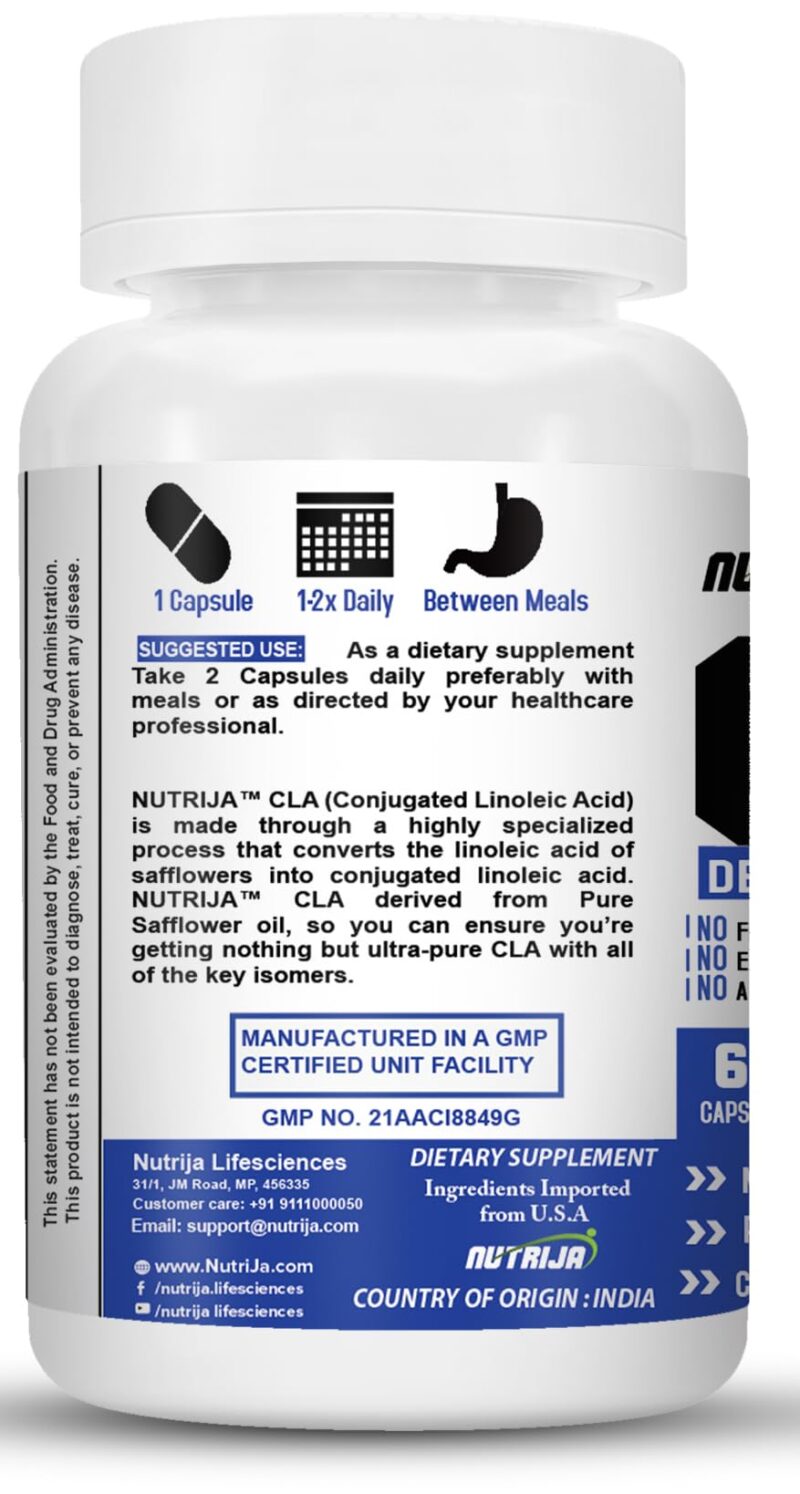 NUTRIJA CLA 1000mg (Conjugated Linoleic Acid) | Non Stimulatory Fat Burner - 60 Capsules - Image 5