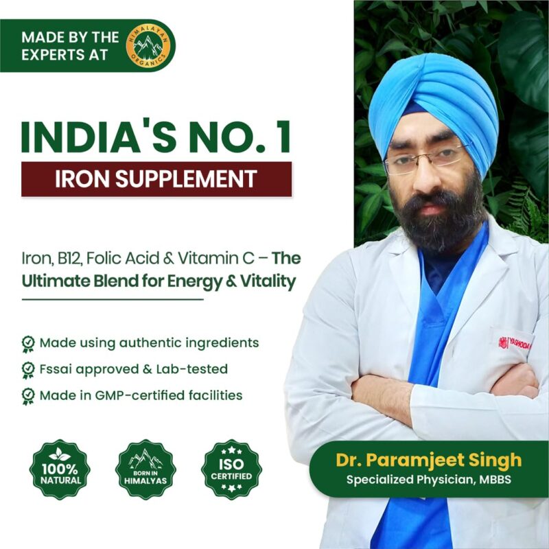 Vlado's Himalayan Organics Plant Based Iron Supplement With Folate | Boost Energy (90 Capsules) - Image 3