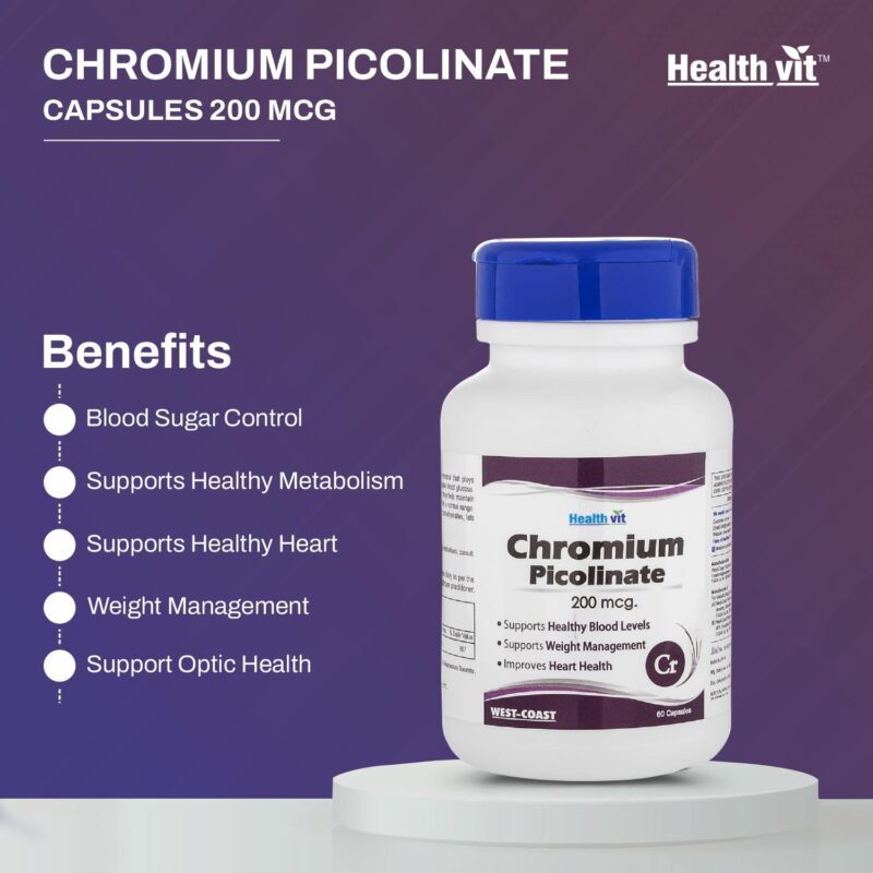 Healthvit Chromium Picolinate 200mcg | Supports Healthy Metabolism | Supports Healthy Blood Sugar Level | Supports Healthy Heart | Essential For Weight Management | Vegan And Non-GMO | 60 Capsules - Image 5