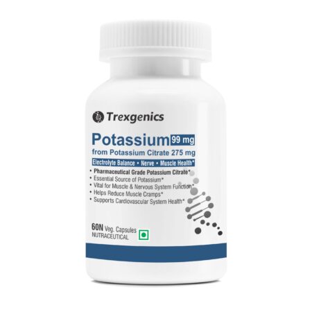 Trexgenics POTASSIUM CITRATE (K 99) 275 mg Electrolyte Balance, Nerve & Muscle Health VEGAN & NON-GMO (60 Vcaps) (Pack of 1)