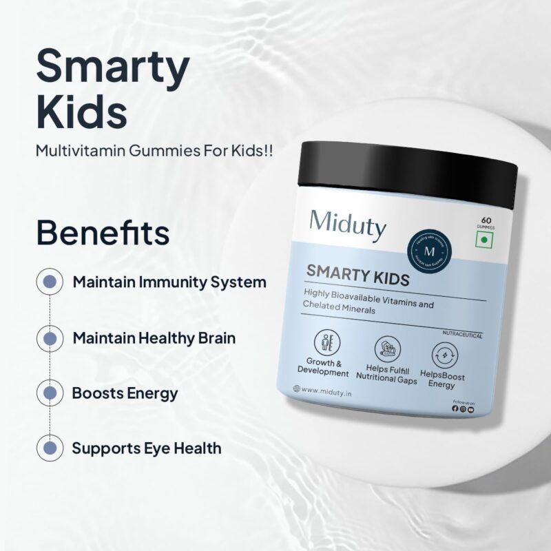 Miduty Smarty Kids Multivitamin Multimineral, B Complex, Vitamin C, Vitamin A & Active Immunity For Picky Eaters No Fructose Corn Syrup No Preservatives - Natural Flavour - Pack of 60 - Image 8
