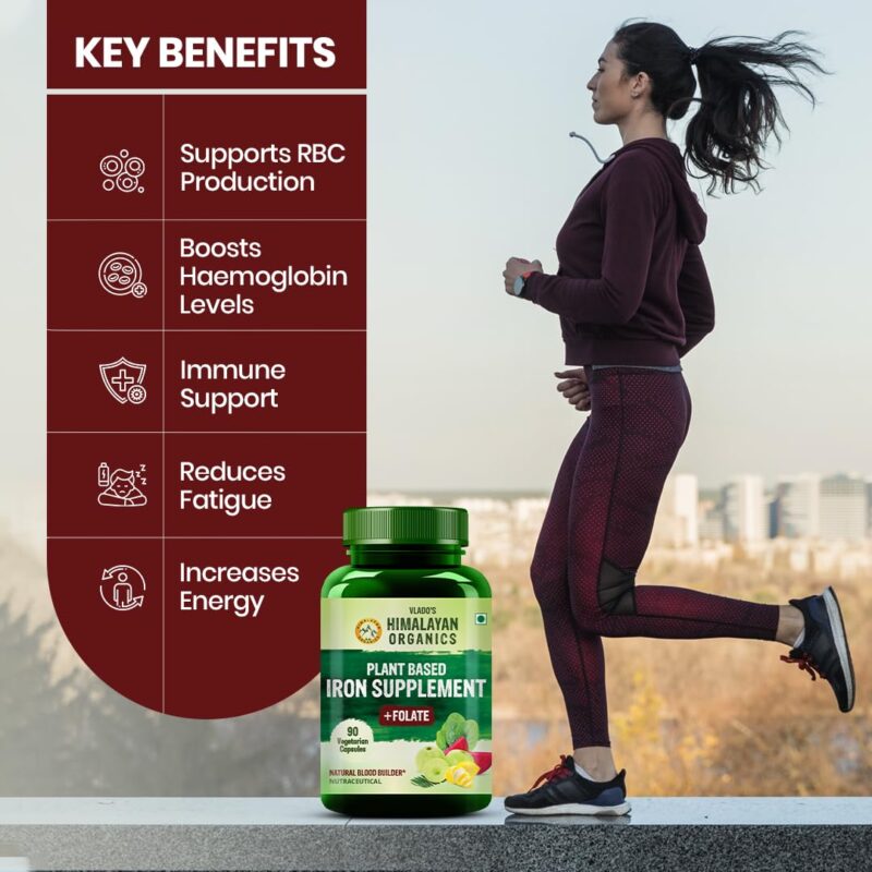 Vlado's Himalayan Organics Plant Based Iron Supplement With Folate | Boost Energy (90 Capsules) - Image 6
