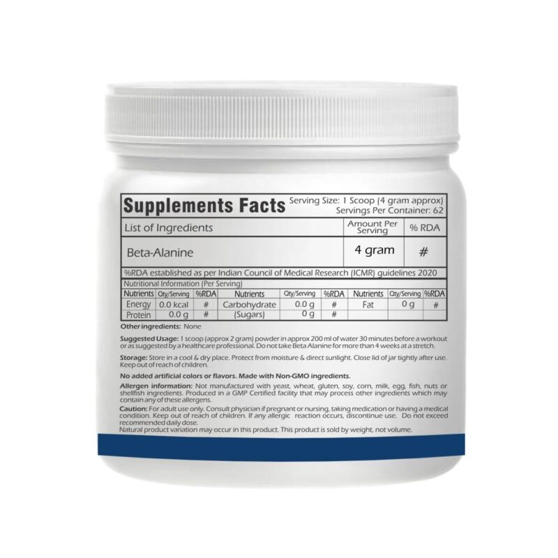 Trexgenics BETA-ALANINE Pure Powder (62 Servings) Lean Muscle Mass, Exercise Volume & Intensity, Endurance (250 gm) - Image 7