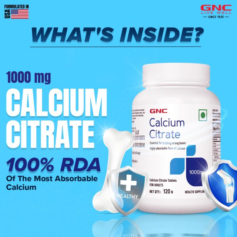 GNC Calcium Citrate 1000mg | 120 Veg Tablets | Most Absorbable Calcium | Improves Bone Strength & Density | Combats Age-Related & Postmenopausal Bone Loss | Boosts Muscle Strength | Formulated in USA - Image 5