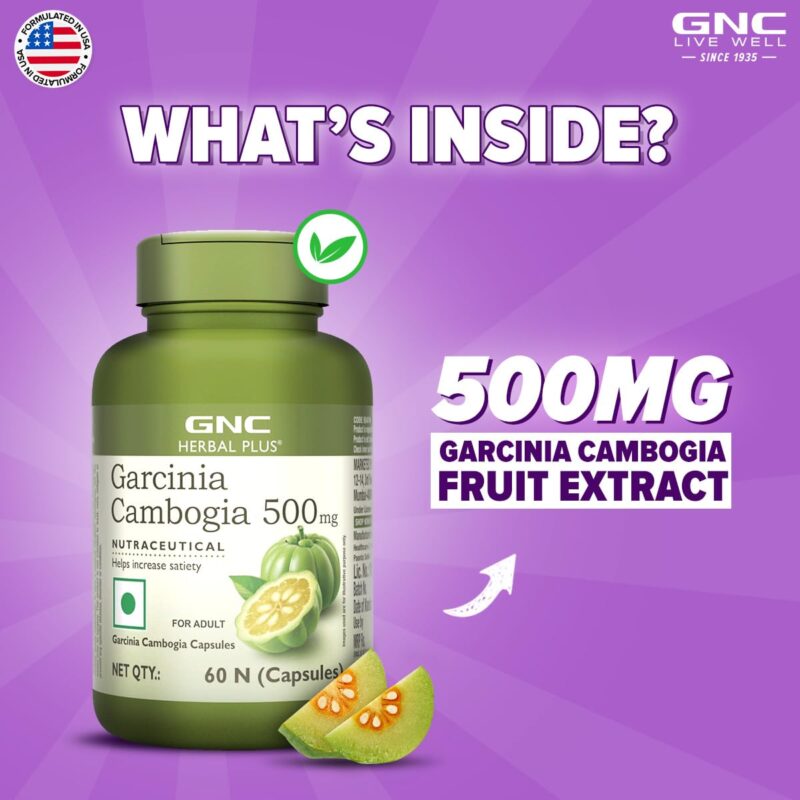GNC Herbal Plus Garcinia Cambogia | 60 Capsules | Aids in Weight Loss | Controls Hunger Pangs | Helps Reduce Bad Fats | Improves Serotonin Level | Formulated in USA | 500mg Per Serving - Image 5