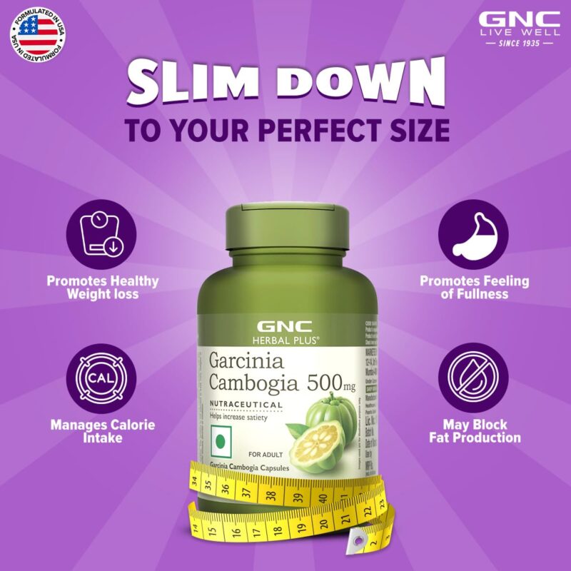 GNC Herbal Plus Garcinia Cambogia | 60 Capsules | Aids in Weight Loss | Controls Hunger Pangs | Helps Reduce Bad Fats | Improves Serotonin Level | Formulated in USA | 500mg Per Serving - Image 6