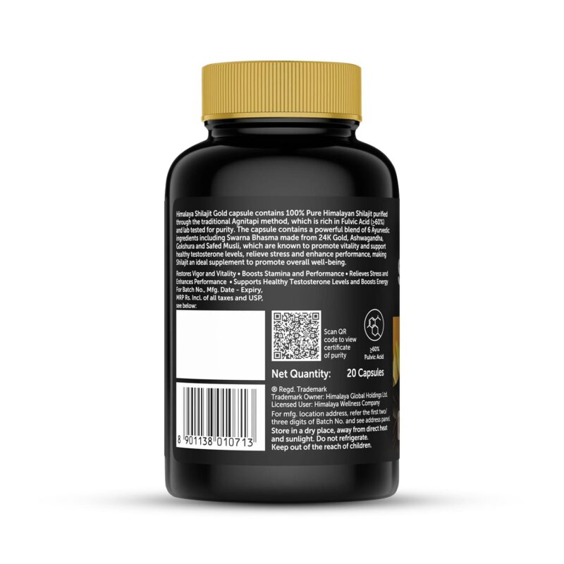 Himalaya Shilajit/Shilajeet Gold Capsules | 100% Pure Himalayan Shilajit + 24 Carat Gold | 20 Capsules | Restores Vigor and Vitality | Boosts Stamina and Performance - Image 7