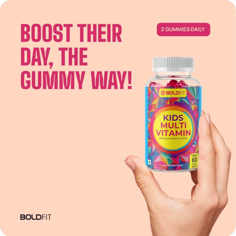 Boldfit Multivitamin Gummies for Kids Contains Vitamins C,E,B1, B2,B6,B7, and Magnesium Supports Immunity, Energy, and Bone Health -60 Multiflavor Gummies - Image 4