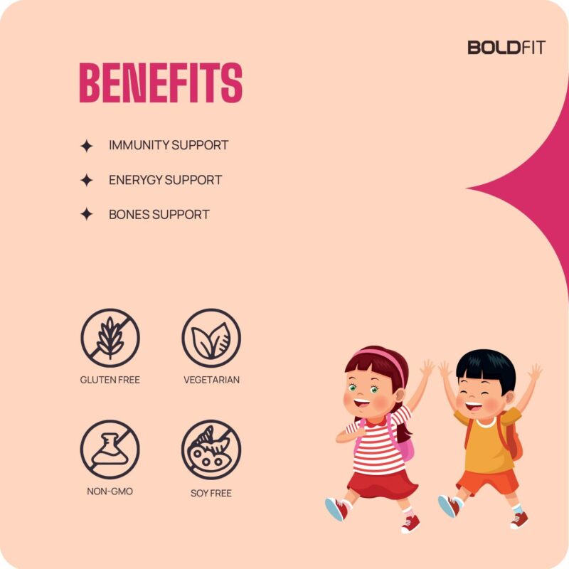 Boldfit Multivitamin Gummies for Kids Contains Vitamins C,E,B1, B2,B6,B7, and Magnesium Supports Immunity, Energy, and Bone Health -60 Multiflavor Gummies - Image 6