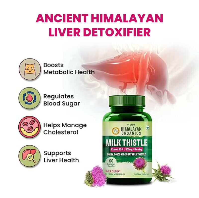 Vlado's HIMALAYAN ORGANICS Milk Thistle Extract With 800Mg Of Silybum Marianum Detox Supplement For Men And Women For Healthy Liver | Boost Metabolism And Maintain Cholesterol level - 60 Vegetarian Capsules - Image 7