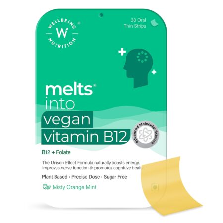 Wellbeing Nutrition Melts Vegan Vitamin B12, Folate, Brahmi & Curcumin | For Memory, Brain, Heart & Nervous System Support | B12 supplement for Men & Women, 30 Oral Strips