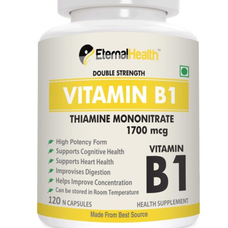 Eternalhealth Vitamin B1 Double Strength (Ultra-Pure) Thiamine Mononitrate 1700mcg Calcium (Calcium Carbonate) 200mg– 120 Veg Capsules