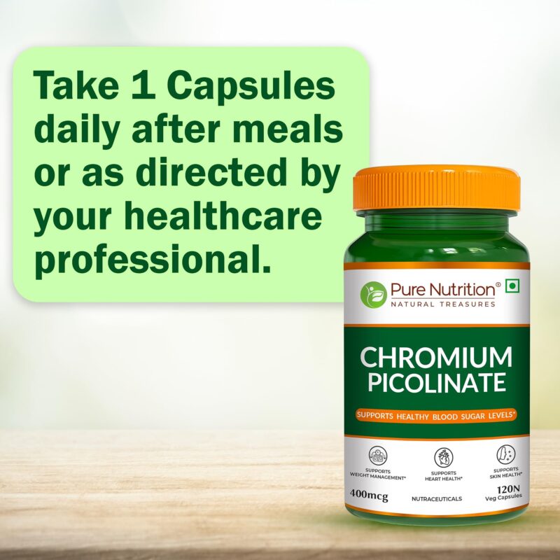 Pure Nutrition Chromium Picolinate (400mcg) - 120 Veg Capsules, | For Healthy Blood Sugar Level | Support Weight Management, Heart Health And Skin Health - Image 4