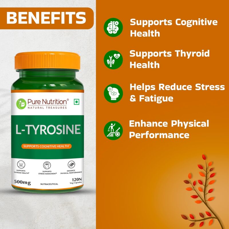 Pure Nutrition L Tyrosine (500mg), 120 Veg Capsules | Supports Cognitive Health, Memory, Focus & Brain Function | Reduces Stress & Fatigue | Promotes Thyroid Health - Image 6