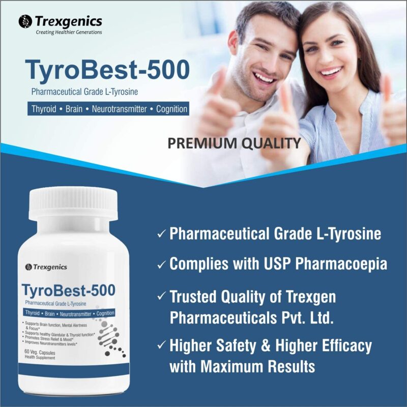 Trexgenics TyroBest-500 L-Tyrosine Pharmaceutical Grade - Thyroid, Stress, Neurotransmitter & Brain Function Support (60 Veg. Capsules) (1) - Image 4