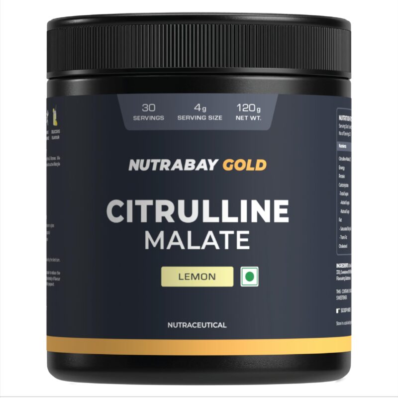 Nutrabay Gold Citrulline Malate 2:1 Supplement Powder - 120g, Lemon Flavor | Boosts Nitric Oxide, Pre Workout Amino Acid for Muscle Strength & Endurance
