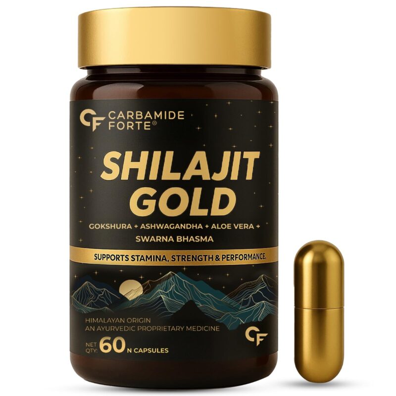 Carbamide Forte Shilajit Gold Capsules For Men With Swarna Bhasma,Gokshura,Ashwagandha | Himalayan Shilajit For Men | Shilajeet Gold Original | Shilajeet Capsule | 60 Veg Shilajit Capsules