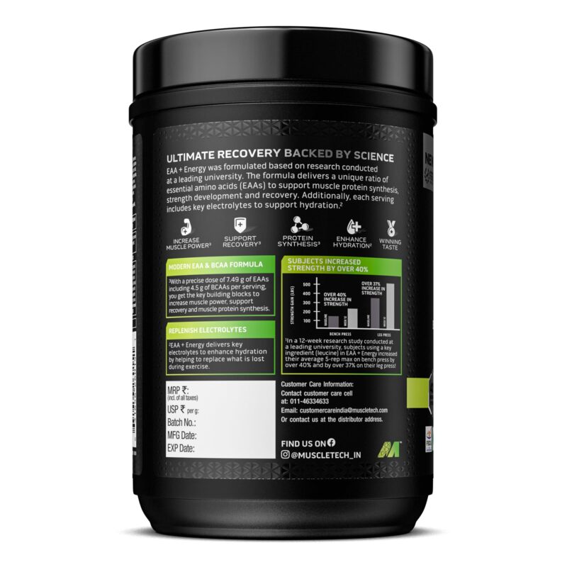 MuscleTech Eaa + Energy | Essential Amino Acids + 100Mg Caffeine | Replenish Electrolytes | Ultimate Recovery 7.4 grams Eaa | 4.5 grams Bcaa | 3 grams Leucine | 30 Servings | Sour Apple, Powder - Image 2