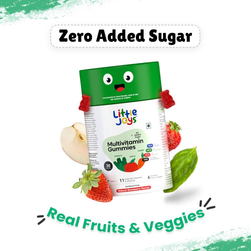 Little Joys Multivitamin Gummies | 7-12 Years |With 11 Vitamins & Minerals | 30 Day pack | Improves Immunity, Bone health & Antibody Production | No Added Sugar | Strawberry Flavour - Image 5
