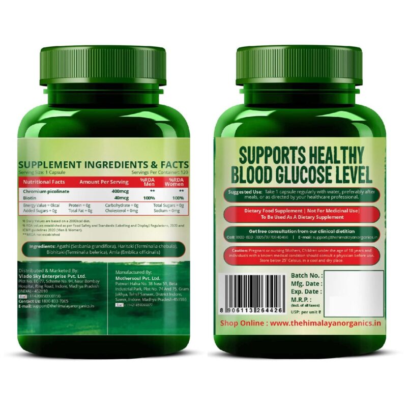 Vlado’s Himalayan Organics Chromium Picolinate 400mcg | Supports Healthy Blood Sugar Level | Healthy Heart | Essential For Weight Management - 120 Veg Capsule - Image 2