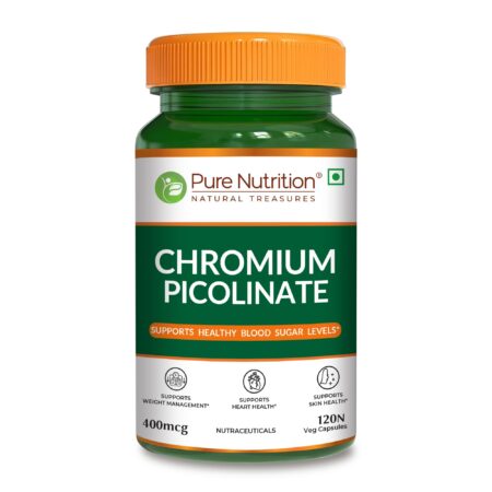 Pure Nutrition Chromium Picolinate (400mcg) - 120 Veg Capsules, | For Healthy Blood Sugar Level | Support Weight Management, Heart Health And Skin Health