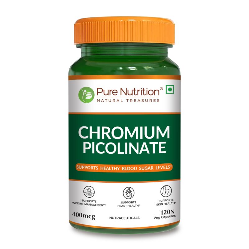 Pure Nutrition Chromium Picolinate (400mcg) - 120 Veg Capsules, | For Healthy Blood Sugar Level | Support Weight Management, Heart Health And Skin Health