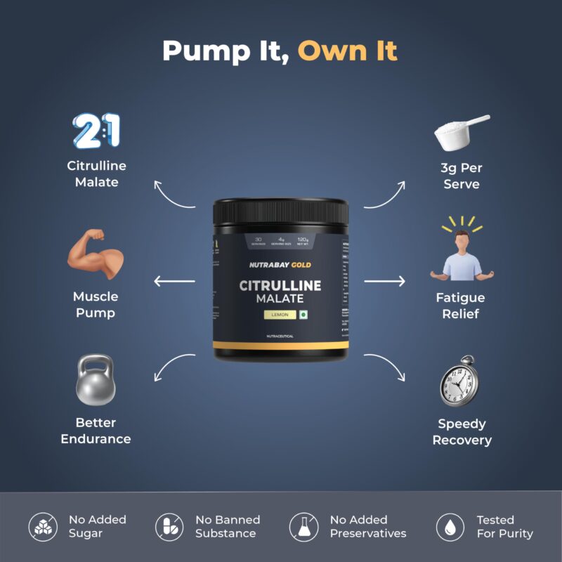 Nutrabay Gold Citrulline Malate 2:1 Supplement Powder - 120g, Lemon Flavor | Boosts Nitric Oxide, Pre Workout Amino Acid for Muscle Strength & Endurance - Image 4