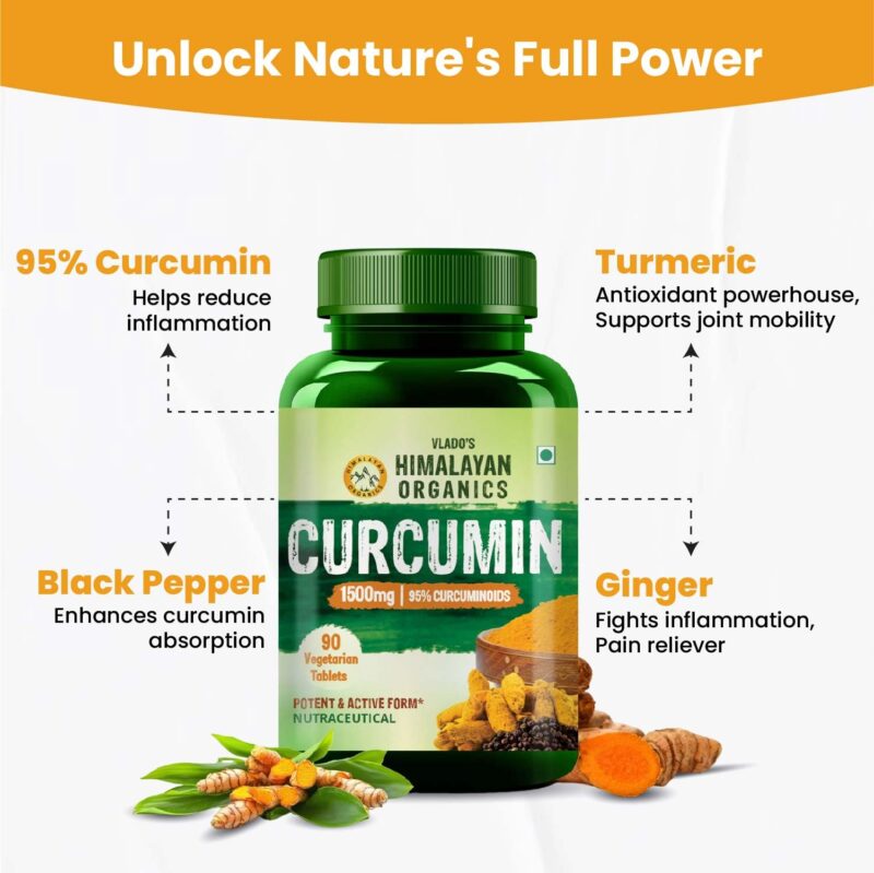 Vlado's Himalayan Organics Curcumin With Biopiperine 1500mg Tablets With 95% Curcuminoids Supplements - With Blackpepper, Turmeric, Ginger I Helps Reduce Inflammation and Pain | Antioxidant & Anti-inflammatory I Advanced Absorption - Daily Joint and Immun - Image 6