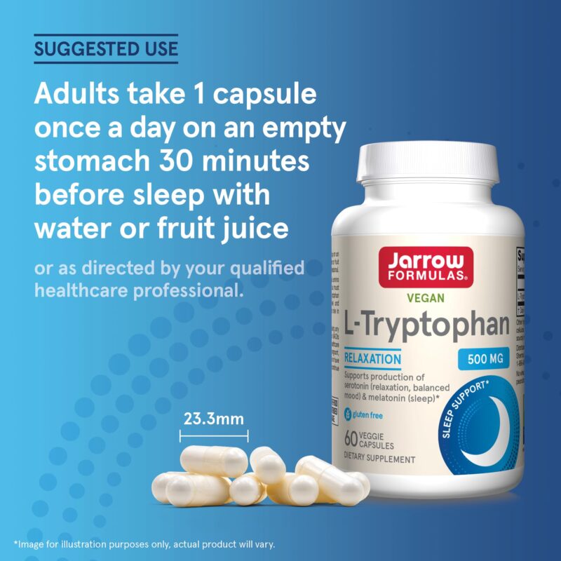 Jarrow Formulas L-Tryptophan TryptoPure 500mg 60 VCaps - Image 5