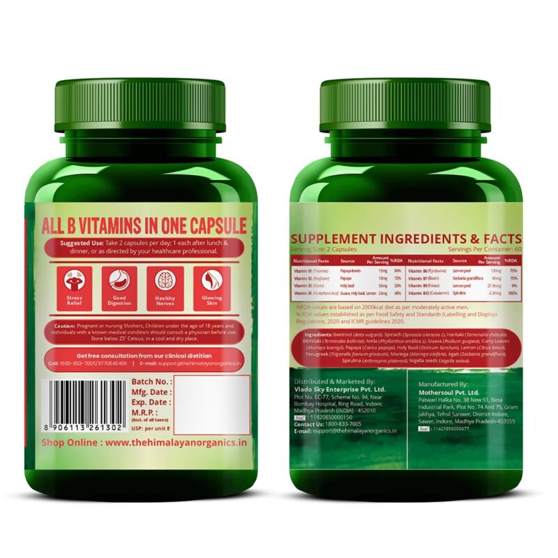Vlado's Himalayan Organics Plant Based Vitamin B12 Supplement | B1,B2,B3,B5,B6,B7,B9,Moringa| Boost Energy Level | Good For Digestion And Nerve Health | Glowing Skin For Men & Women - 120 Vegetarian Capsules - Image 2