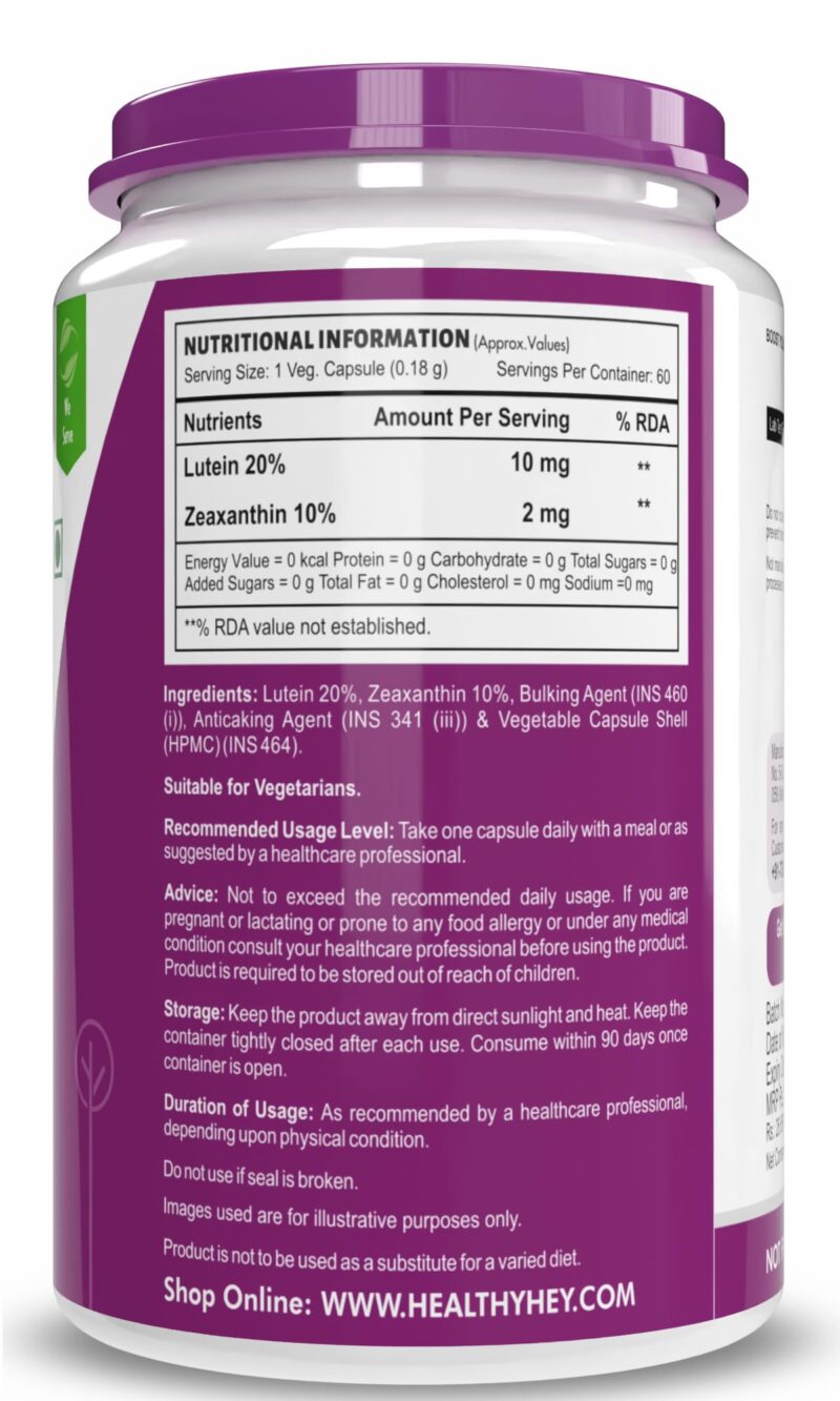 HealthyHey Lutein with Zeaxanthin - Support Eyes Health - 60 Veg. Capsules (Pack of 1) - Image 7