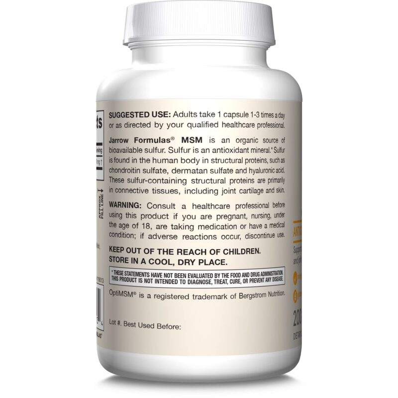 Jarrow Formulas, MSM, Methyl-Sulfonyl-Methane, 1000 mg, 200 Veggie Capsules - Image 3