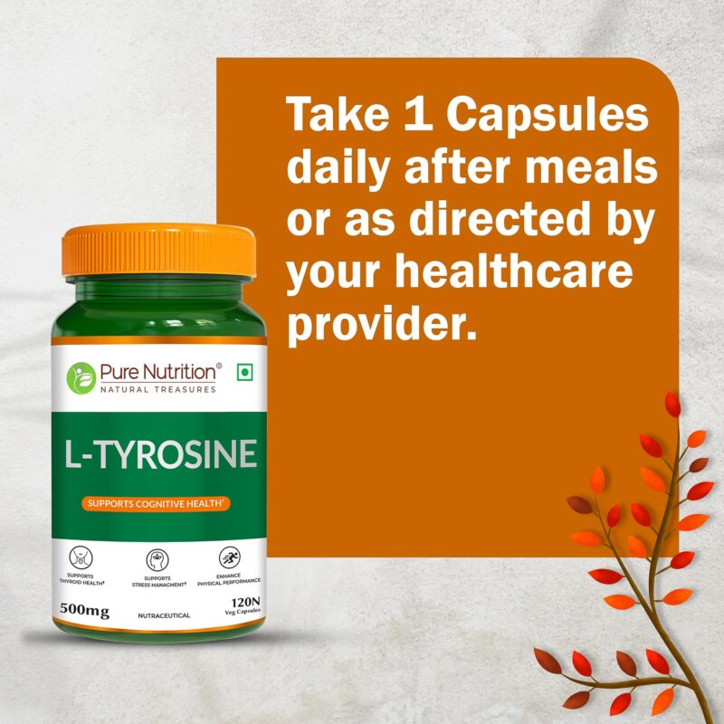 Pure Nutrition L Tyrosine (500mg), 120 Veg Capsules | Supports Cognitive Health, Memory, Focus & Brain Function | Reduces Stress & Fatigue | Promotes Thyroid Health - Image 3