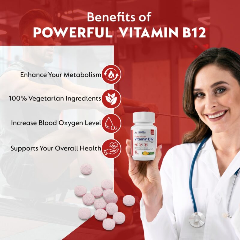 ABHEDA HEALTHCARE Vitamin B12 1500mcg Tablets - Fast Absorbing Mouth Dissolving Supplement - Delicious Mango Flavor - 90 Count - High Potency for Energy, Metabolism & Immune Support - Image 4