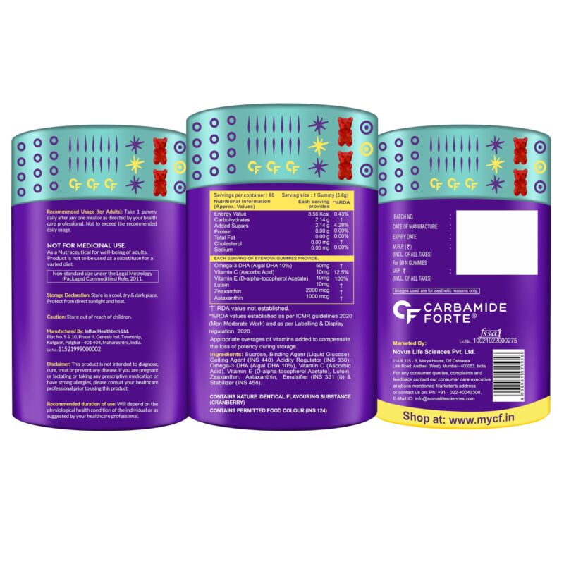Carbamide Forte Eye Supplement Gummies | Lutein and Zeaxanthin Supplements For Women & Men | Lutein 10mg, Zeaxanthin 2mg & Astaxanthin 2mg | Eye Supplements to Improve Vision | 60 Veg Eye Gummies - Image 2