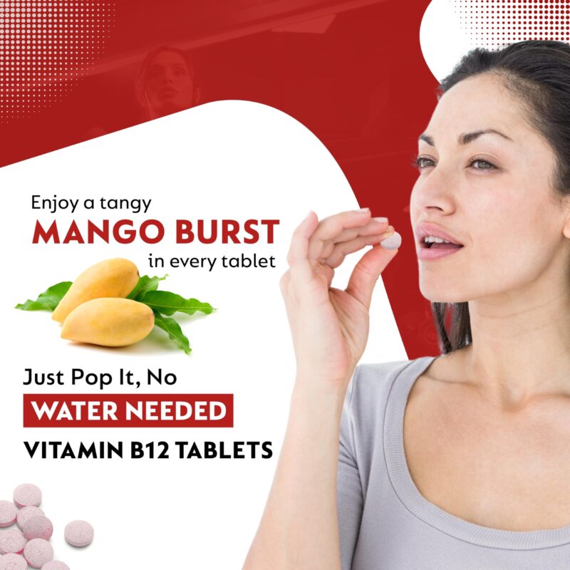 ABHEDA HEALTHCARE Vitamin B12 1500mcg Tablets - Fast Absorbing Mouth Dissolving Supplement - Delicious Mango Flavor - 90 Count - High Potency for Energy, Metabolism & Immune Support - Image 3