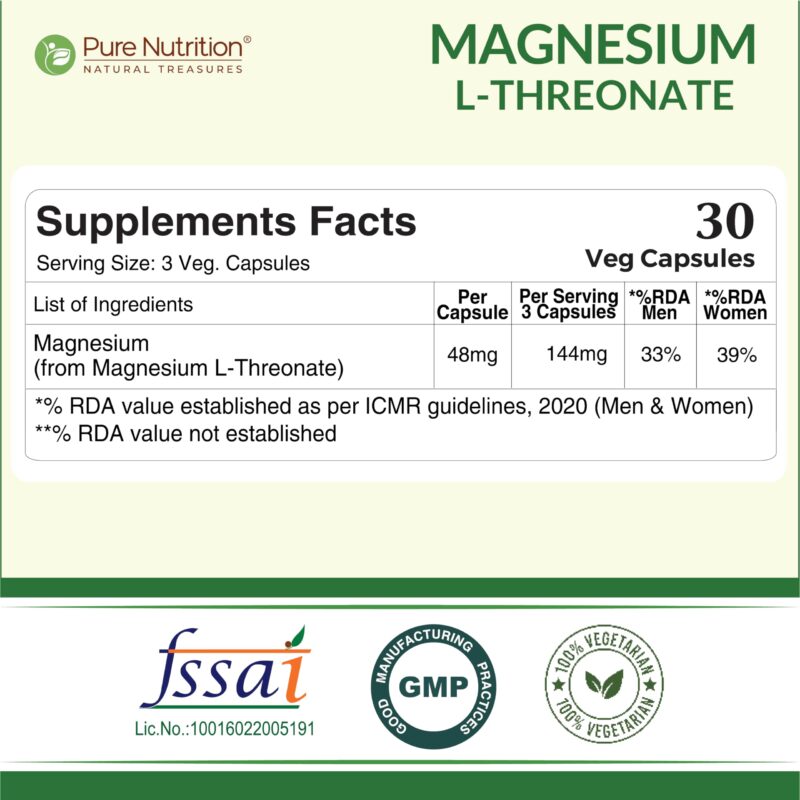 Pure Nutrition Magnesium L-Threonate 48 Mg 30 Veg Capsules|Enhances Memory, Cognitive Function & Brain Health|Supports Relaxation & Better Sleep - Image 7