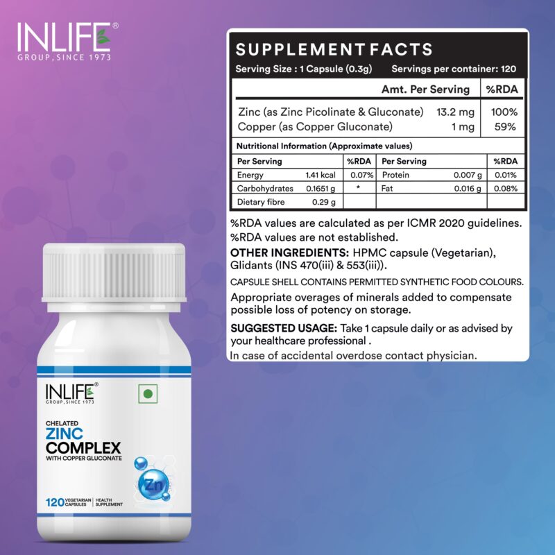 Inlife Zinc Supplements With Zinc Picolinate & Gluconate Complex,Copper Gluconate,Immune Support,Boosts Overall Wellness,Promotes Skin Health,Aids Digestion Capsule For Men & Women (Pack Of 1,120) - Image 7