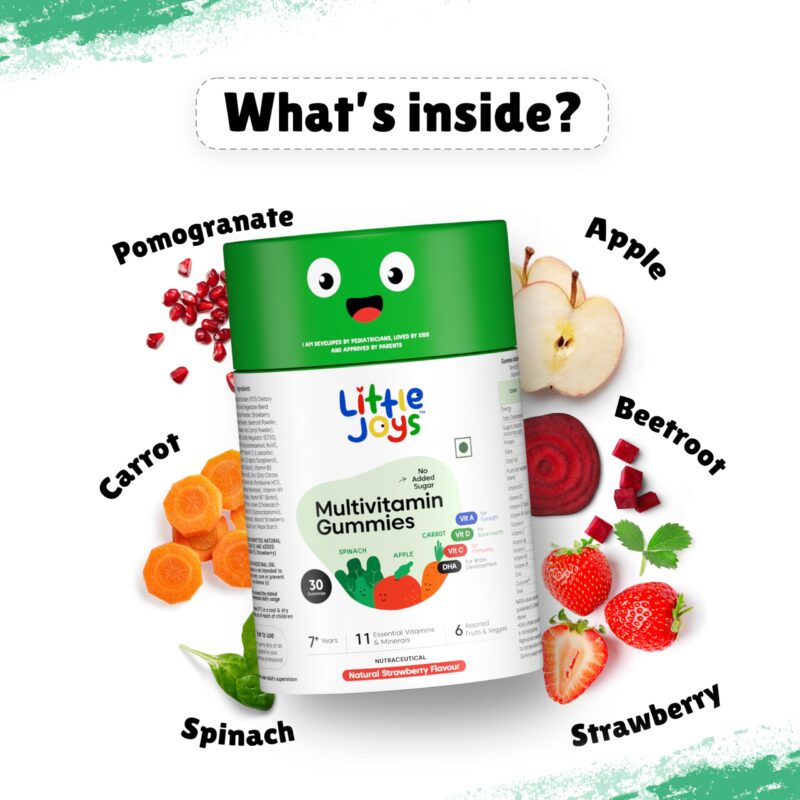 Little Joys Multivitamin Gummies | 7-12 Years |With 11 Vitamins & Minerals | 30 Day pack | Improves Immunity, Bone health & Antibody Production | No Added Sugar | Strawberry Flavour - Image 9