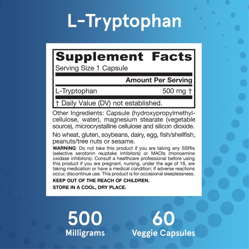 Jarrow Formulas L-Tryptophan TryptoPure 500mg 60 VCaps - Image 6